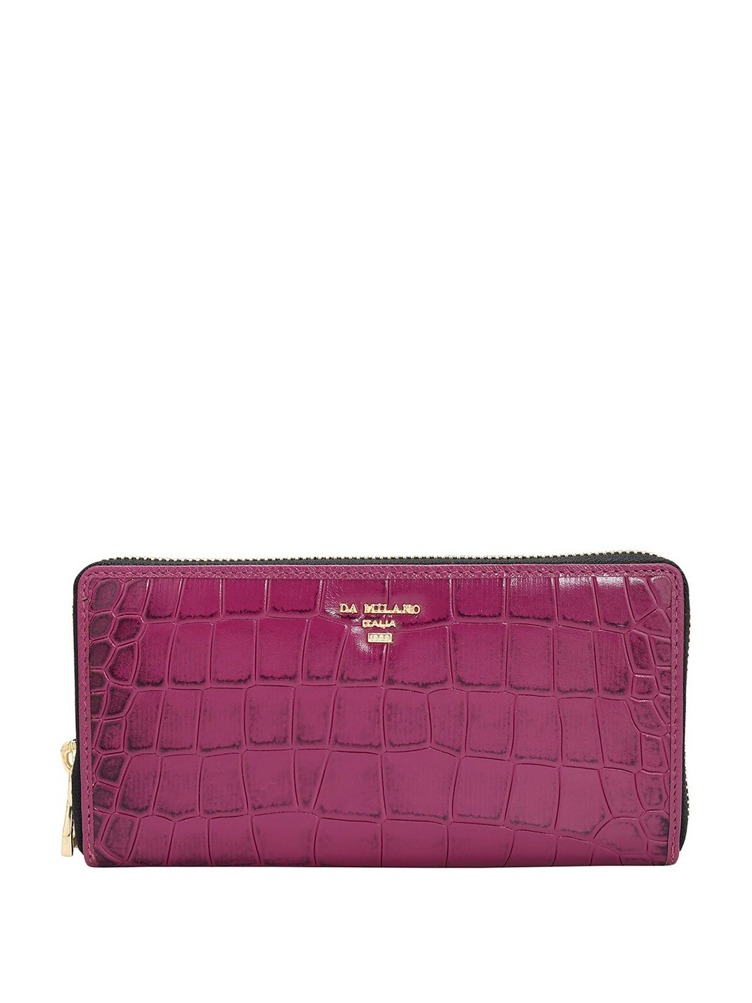 

Da Milano Men Textured Leather Zip Around Wallet, Magenta
