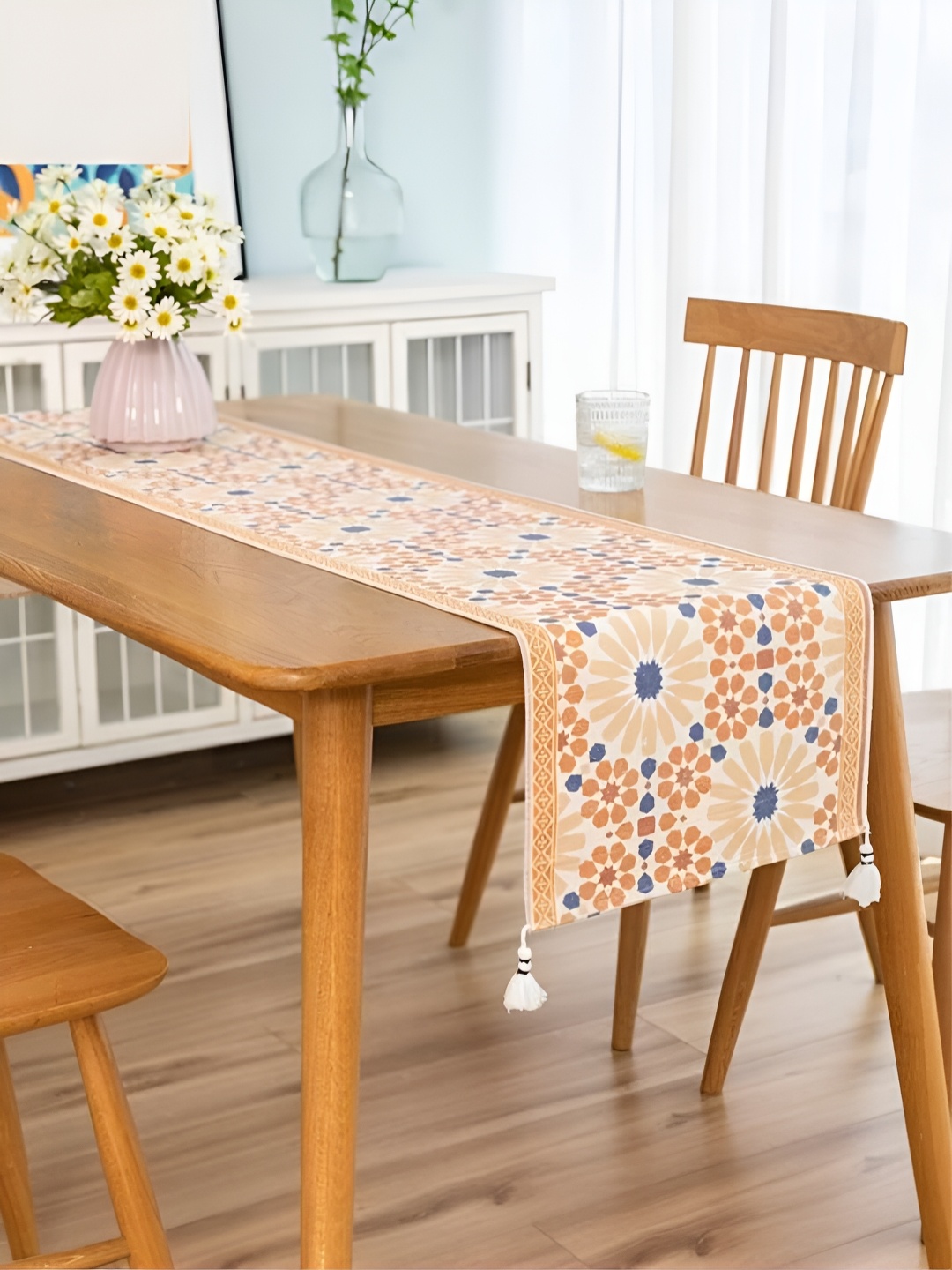 

stuffique Beige & Orange-colored Self-designed Pure Cotton Table Runner