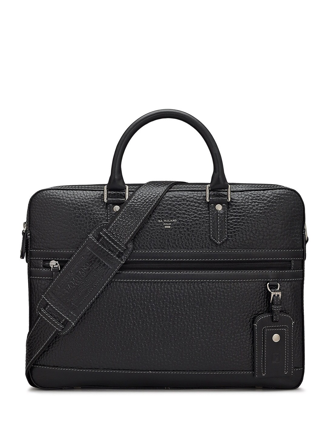 

Da Milano Unisex Textured Leather Laptop Bag Up to 16 inch, Black