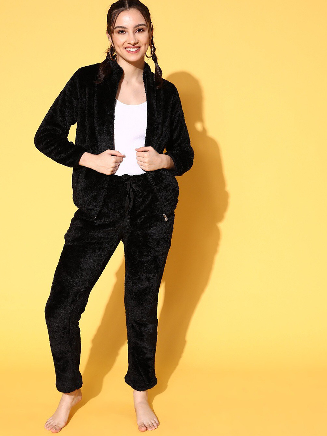 

Sweet Dreams Mock Collar Jacket With Pyjamas, Black