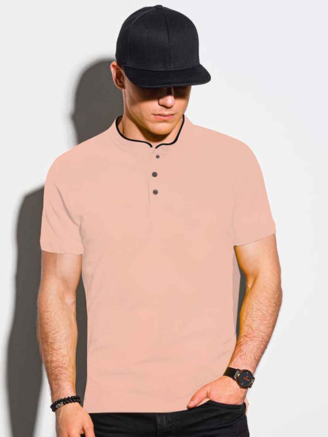 

BAESD Men Mandarin Collar Pockets T-shirt, Pink