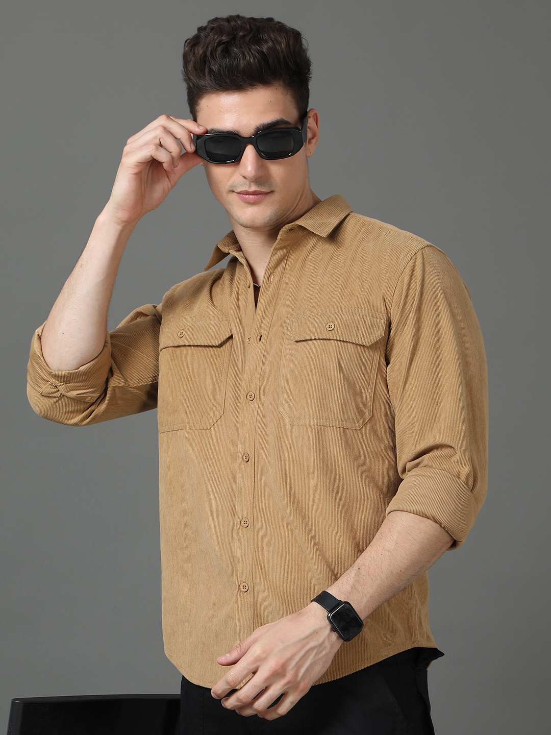 

HERE&NOW Men Opaque Casual Shirt, Khaki