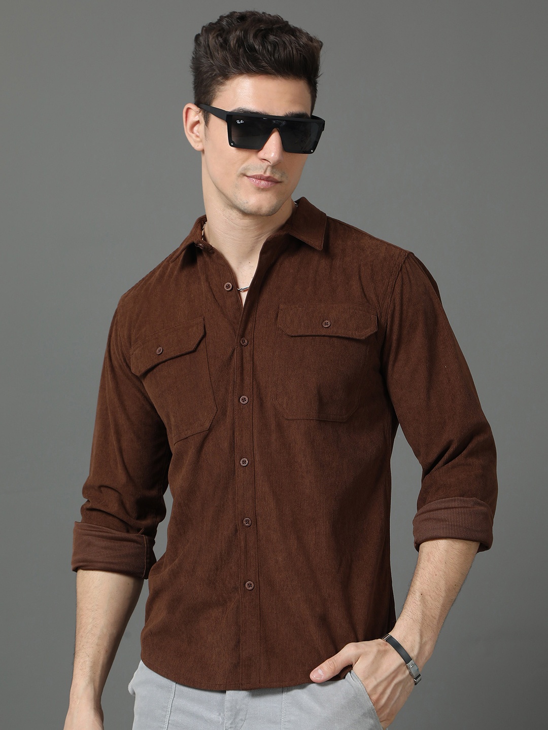 

HERE&NOW Men Opaque Casual Shirt, Brown