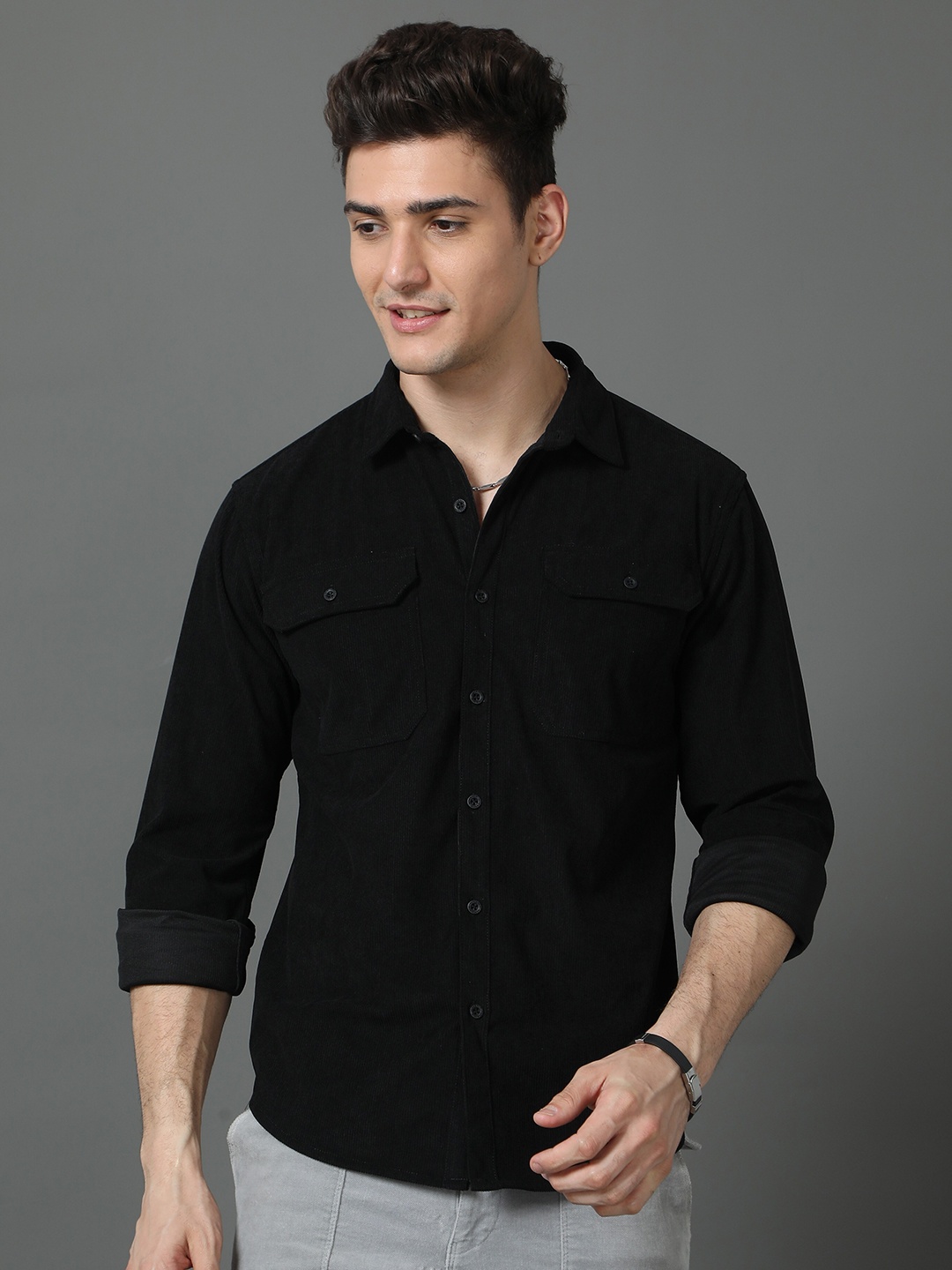 

HERE&NOW Men Opaque Casual Shirt, Black