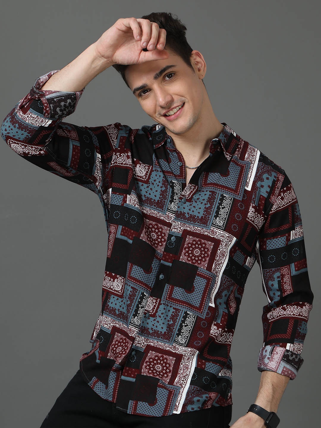 

HERE&NOW Men Slim Fit Opaque Printed Casual Shirt, Multi