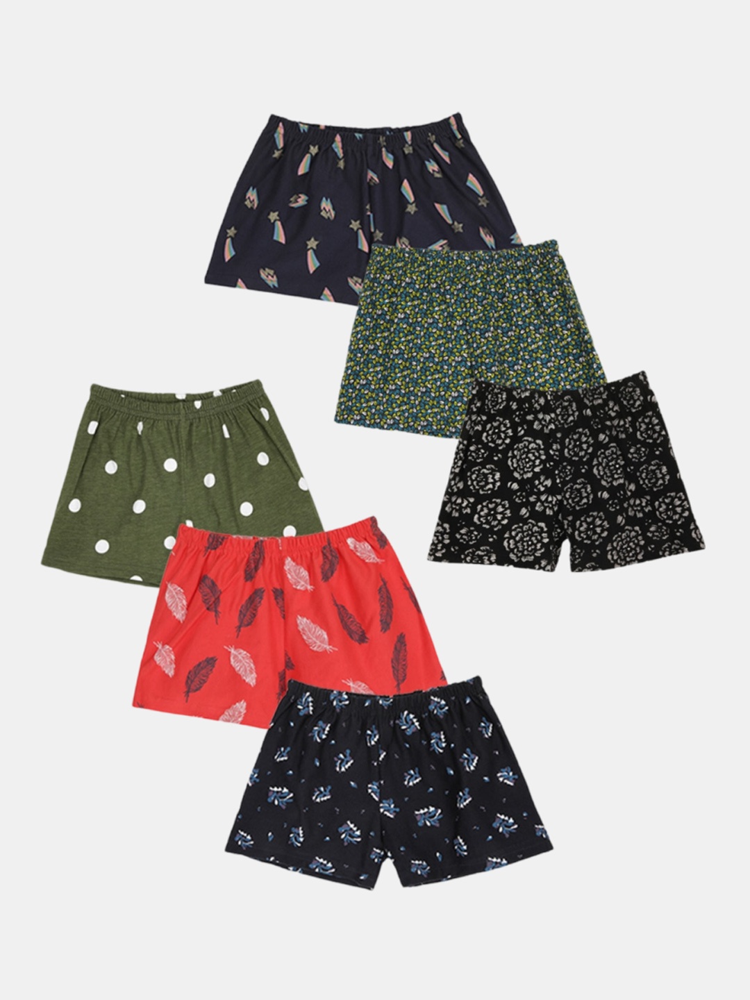 

Kryptic Girls Pack Of 6 Assorted Printed Pure Cotton Boy Shorts Briefs