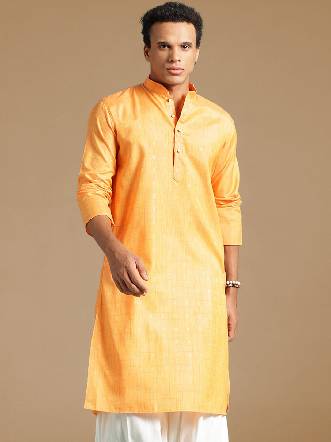 

Sanwara Men Embroidered Summer Sheers Kaftan Kurta, Orange