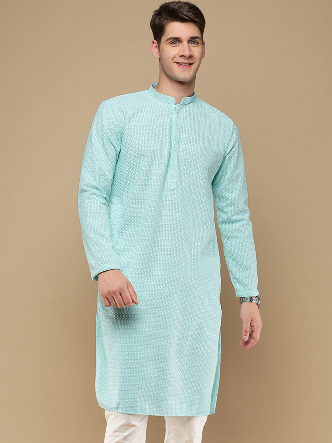 

Sanwara Men Thread Work Summer Sheers Kurta, Green