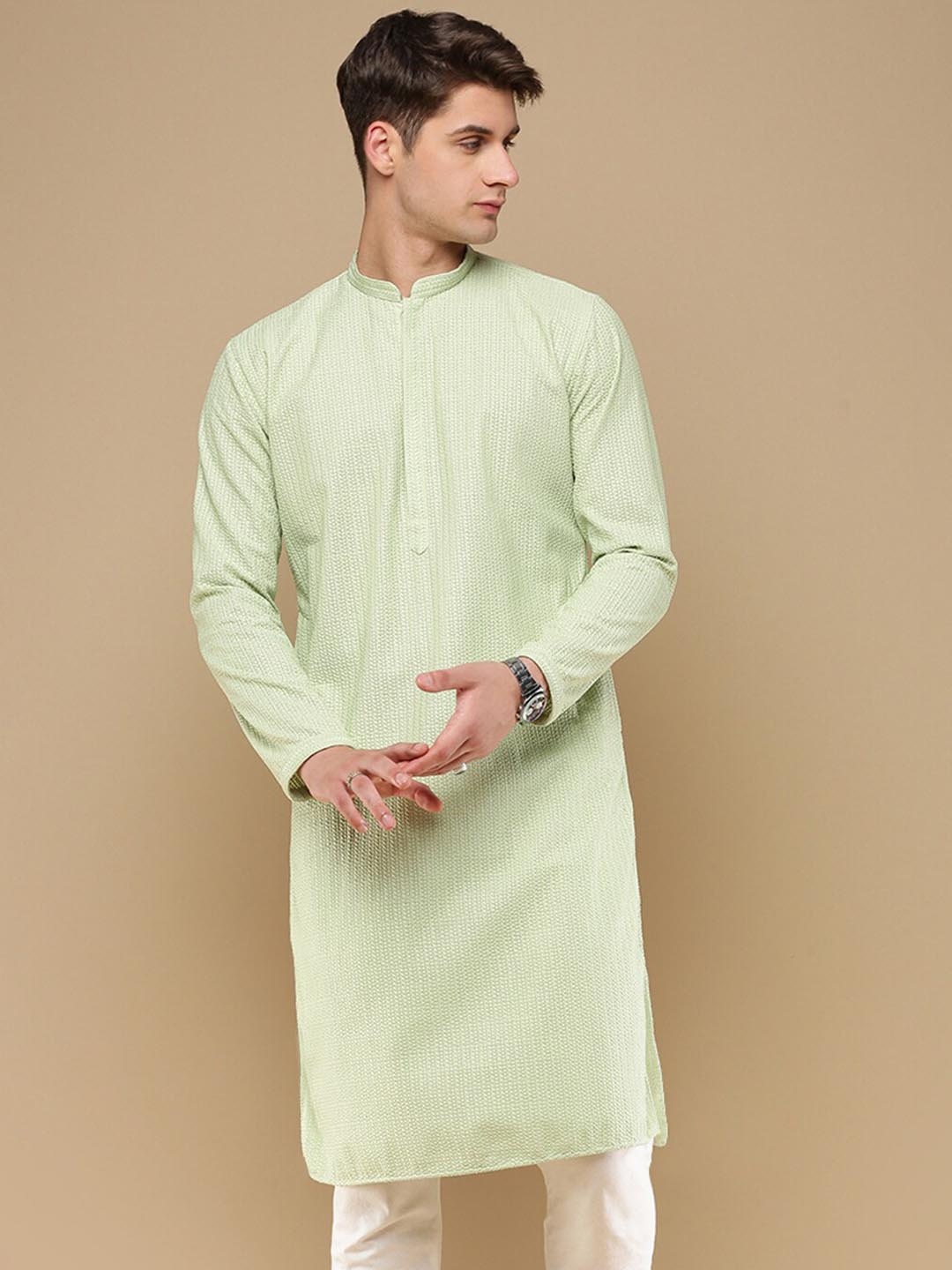 

Sanwara Men Thread Work Summer Sheers Kurta, Green