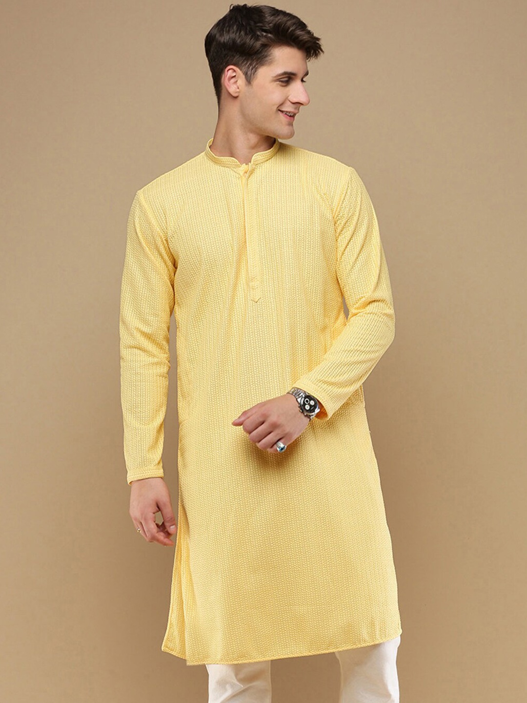 

Sanwara Men Thread Work Summer Sheers Kurta, Yellow