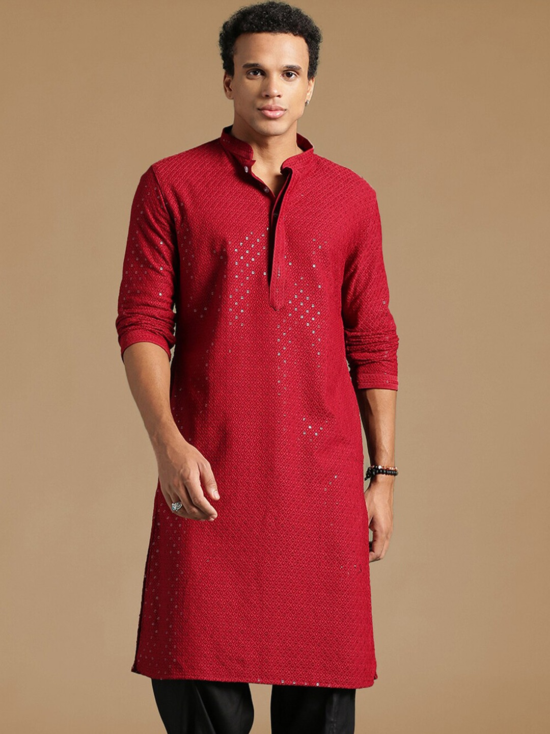 

Sanwara Men Mirror Work Summer Sheers Kurta, Maroon