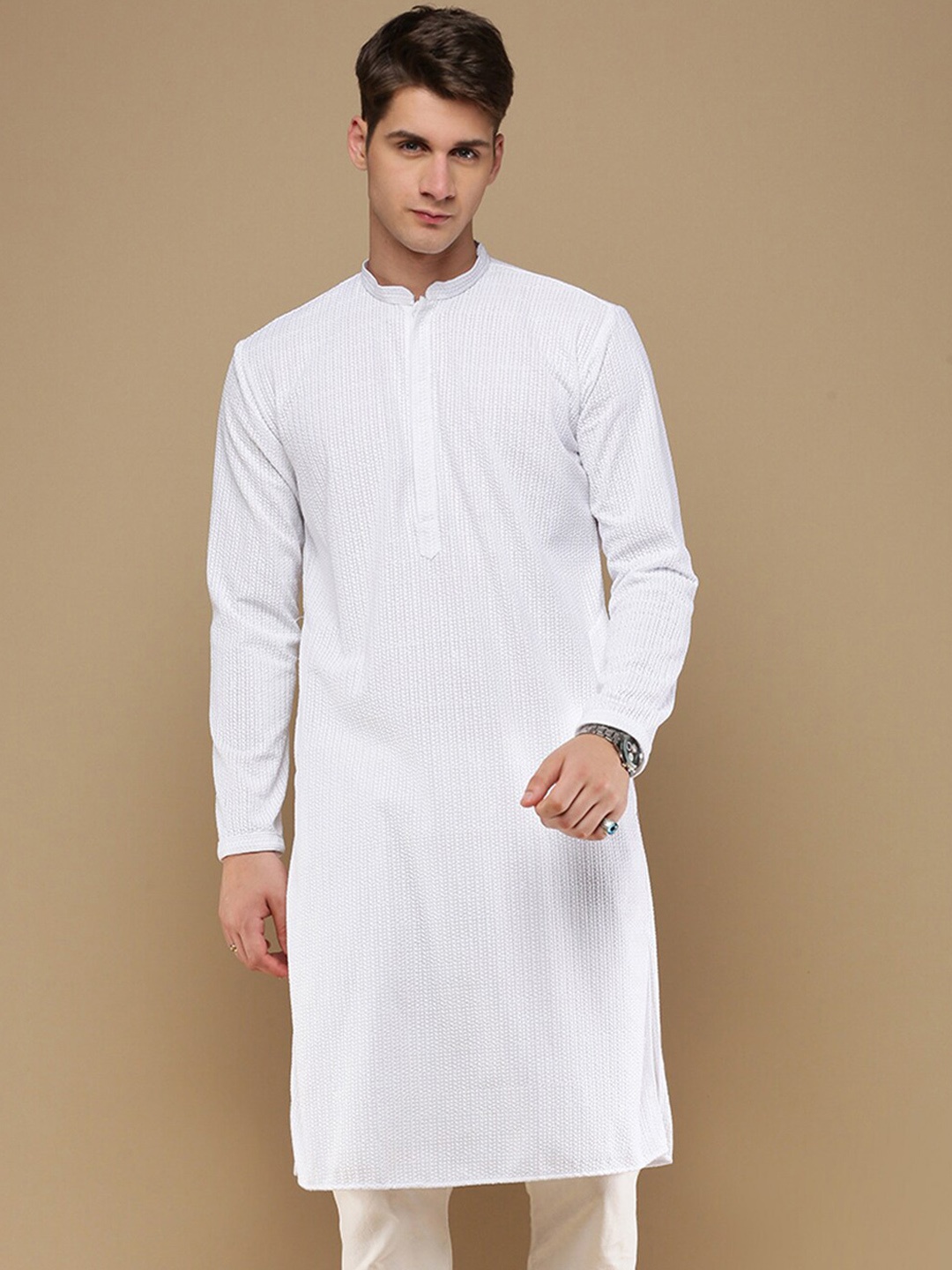 

Sanwara Men Embroidered Gotta Patti Summer Sheers Kurta, White