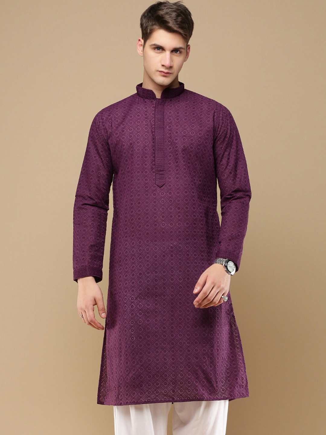 

Sanwara Men Thread Work Summer Sheers Kurta, Purple