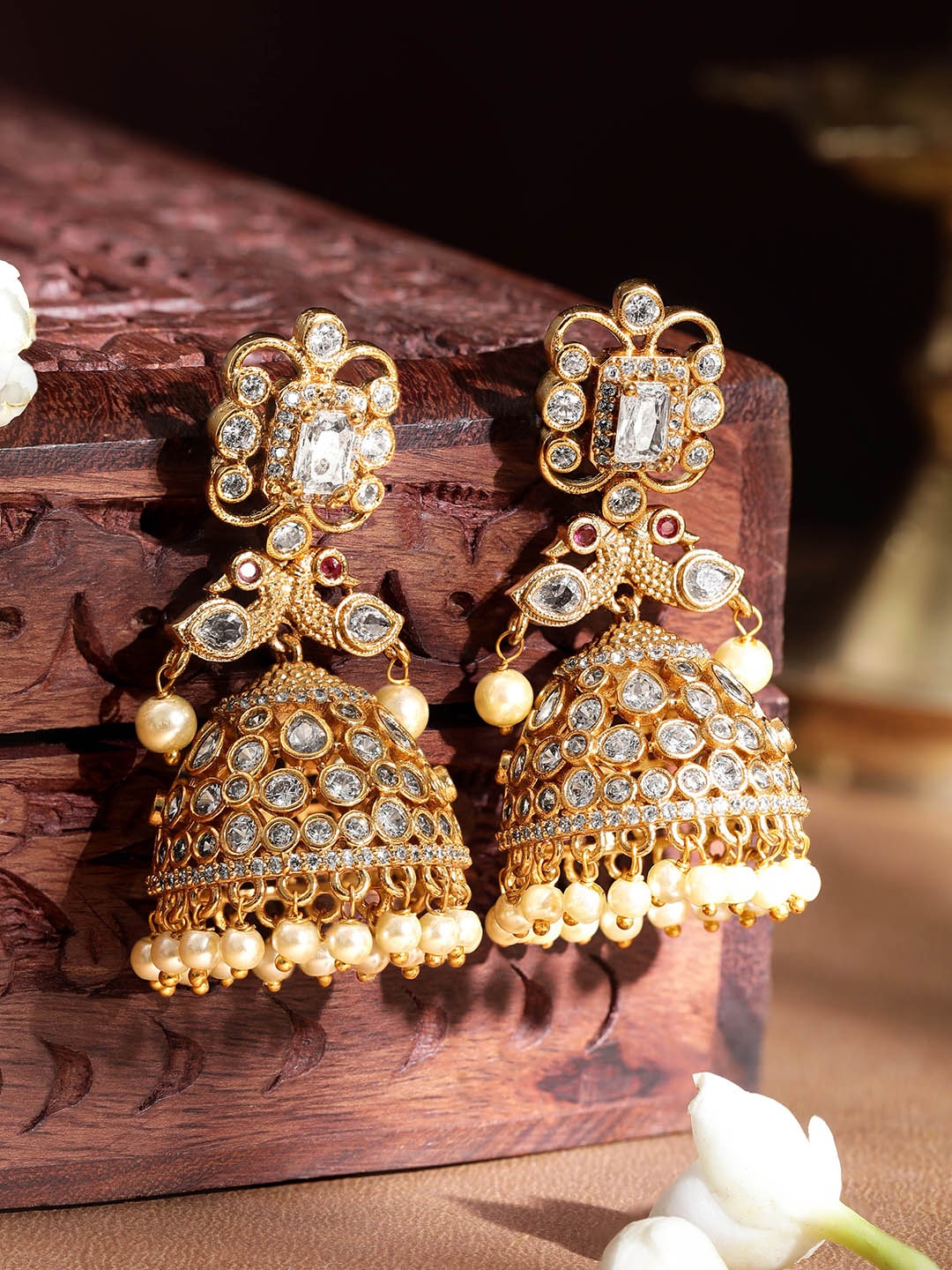 

Rubans Dome Shaped Jhumkas Earring Adorned with CZ, Gold