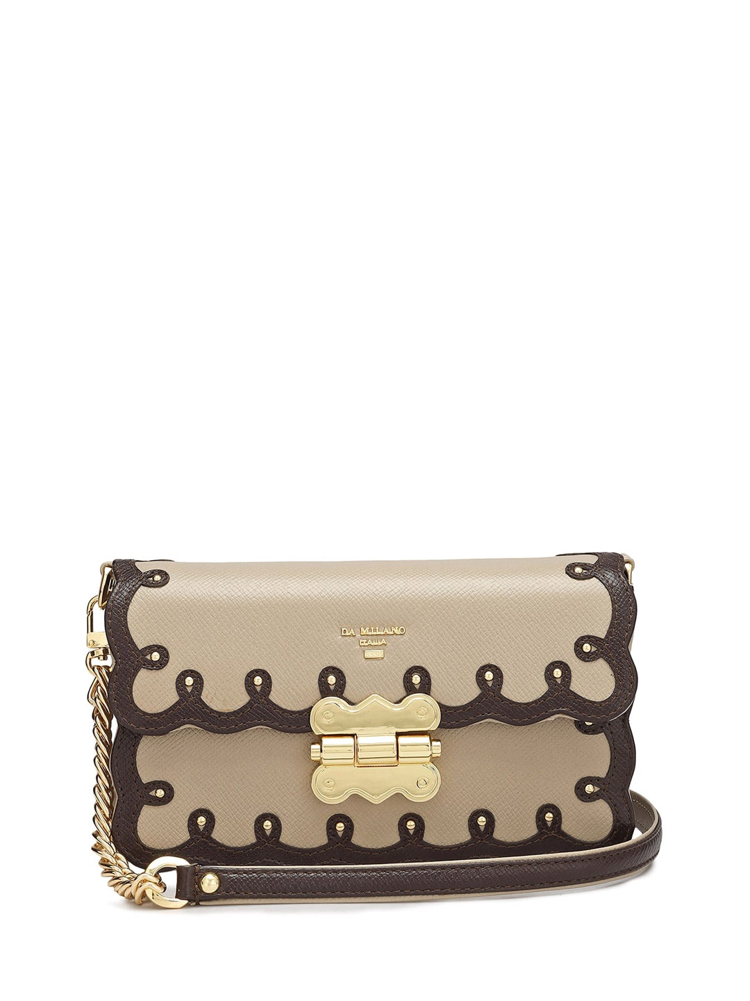 

Da Milano Animal Embellished Leather Structured Sling Bag with Applique, Off white