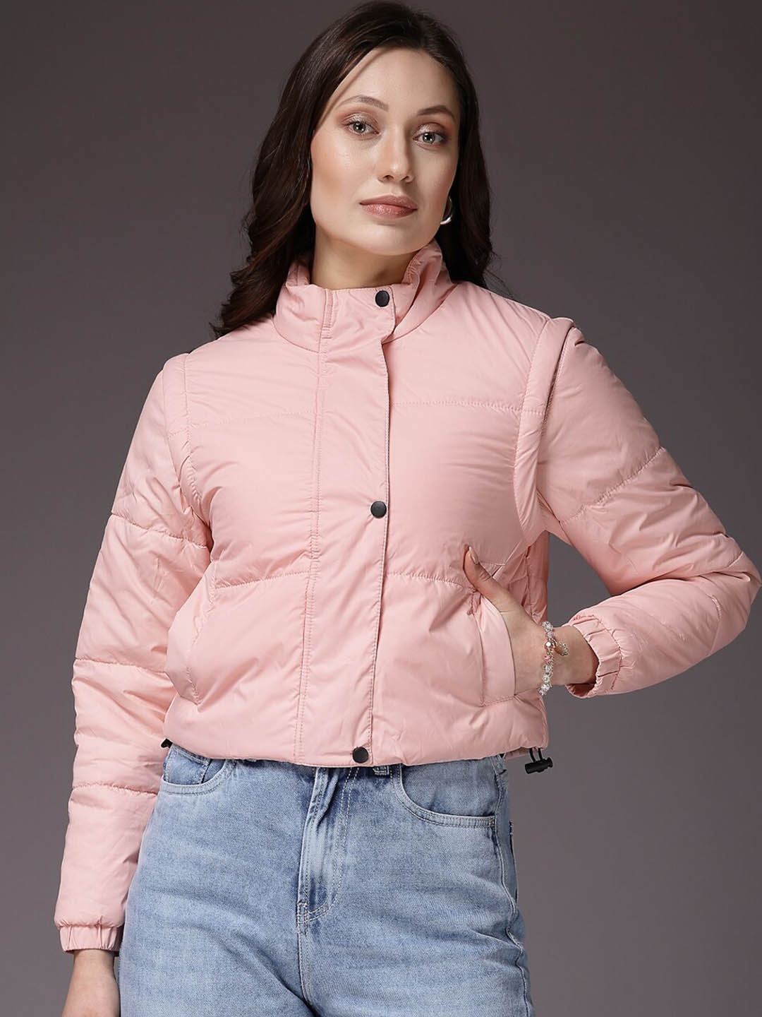 

Freehand by The Indian Garage Co Women Floral Crop Bomber Jacket, Pink