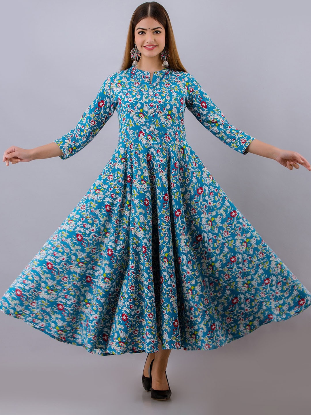 

BAIRAJ Women Floral Printed Floral Anarkali Kurta, Blue