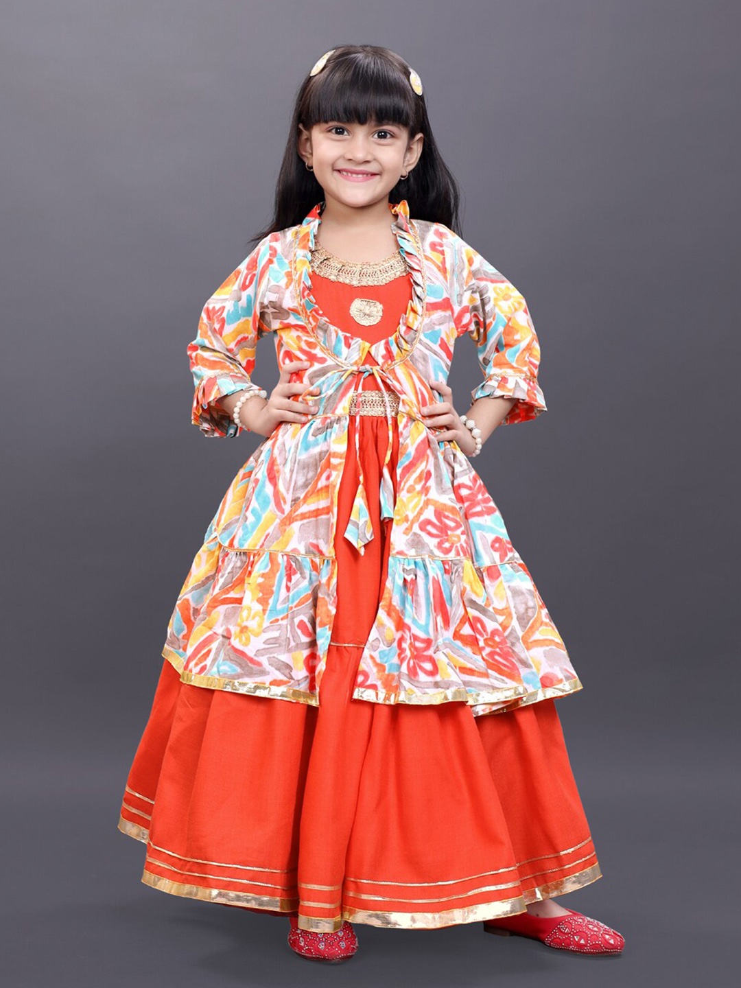 

BAESD Girls Round neck Maxi Ethnic Dresses, Orange