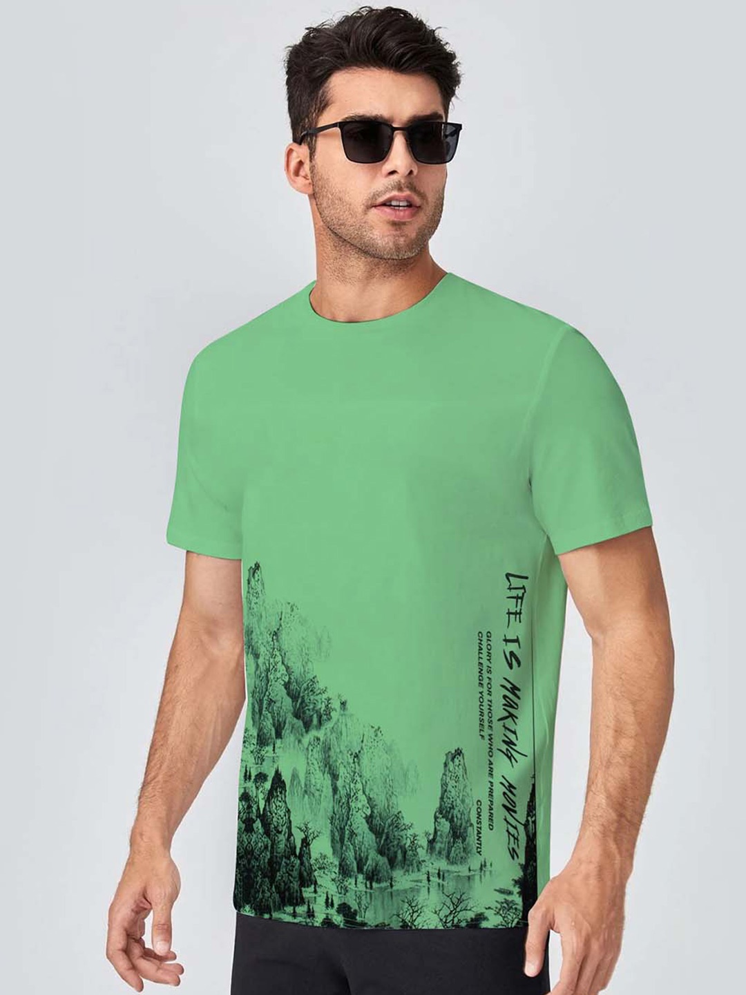 

BAESD Men Checked V-Neck Extended Sleeves Pockets T-shirt, Sea green
