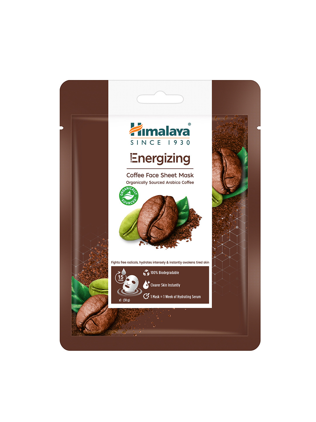 

Himalaya Energizing Coffee Face Sheet Mask To Hydrate Skin & Healthy Glow - 30g, Brown