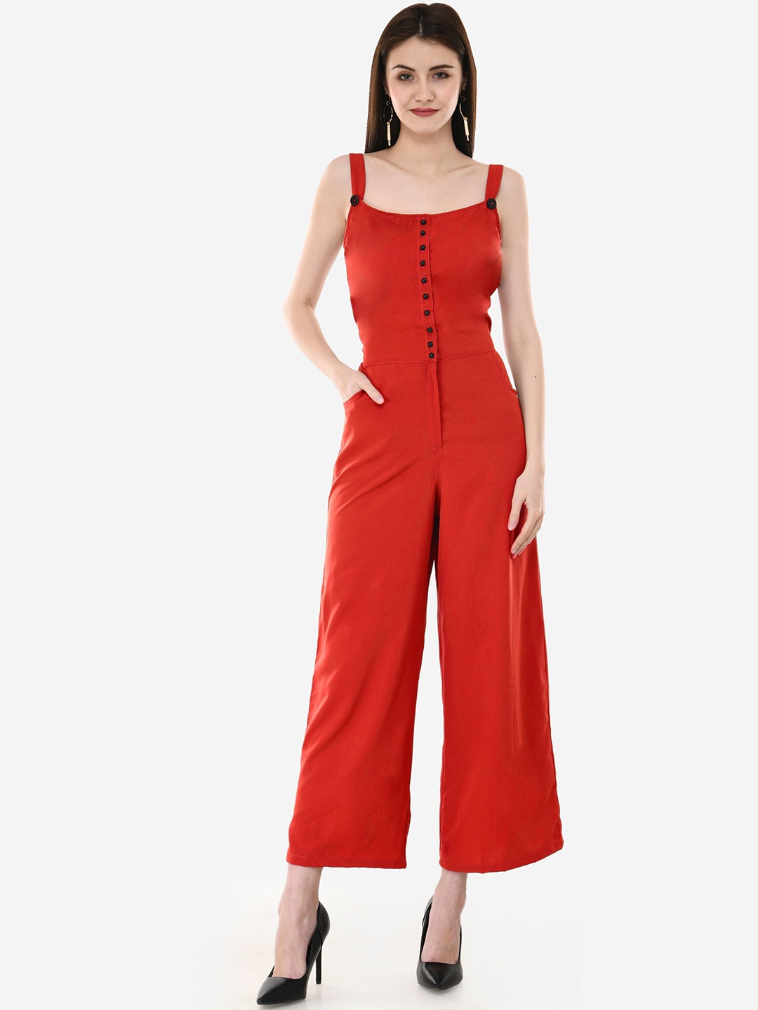 

V&M Shoulder Straps Basic Jumpsuit, Red