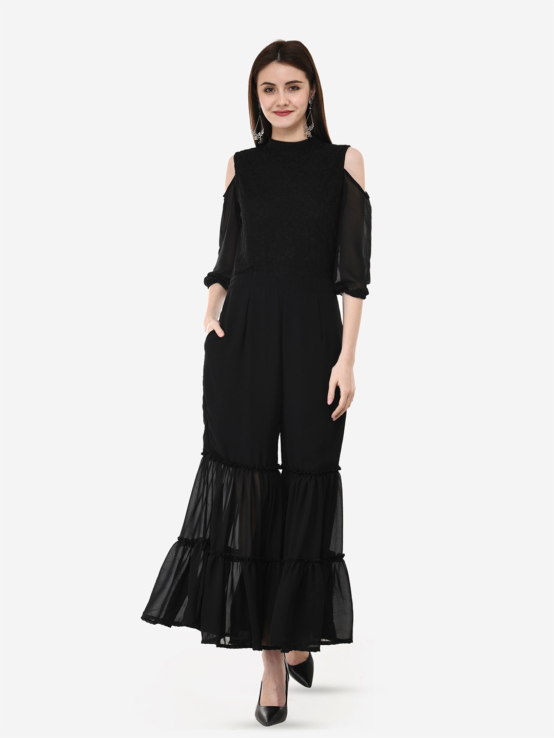 

V&M Cold Shoulder Basic Jumpsuit, Black