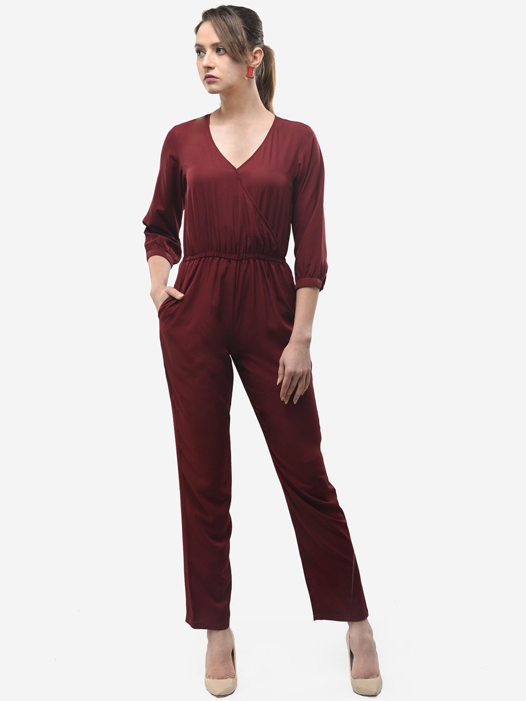 

V&M V-Neck Basic Jumpsuit, Maroon