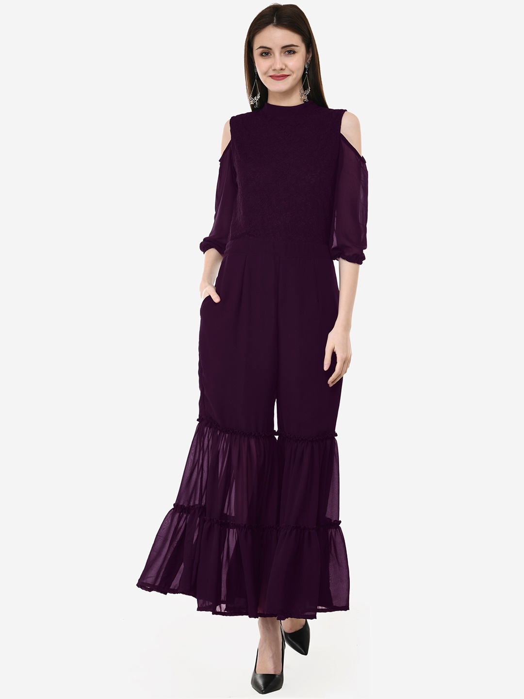 

V&M Cold Shoulder Basic Jumpsuit, Purple