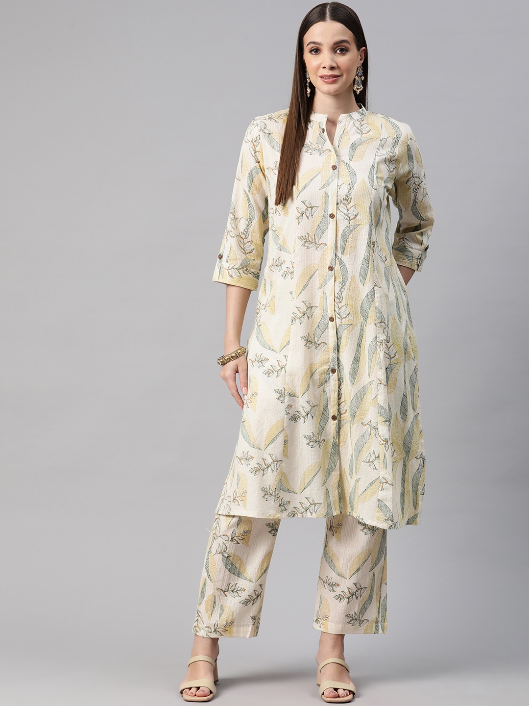 

Readiprint Floral Printed Empire Pure Cotton Kurta with Trousers, Green