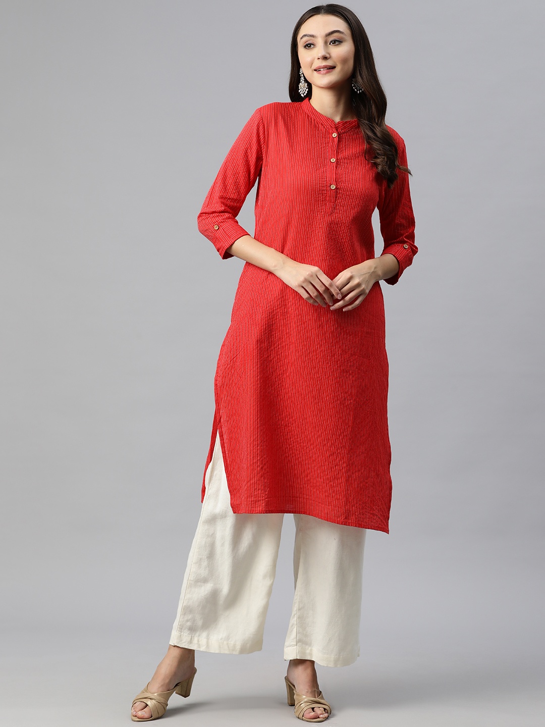 

Readiprint Striped Pure Cotton Kurta, Red