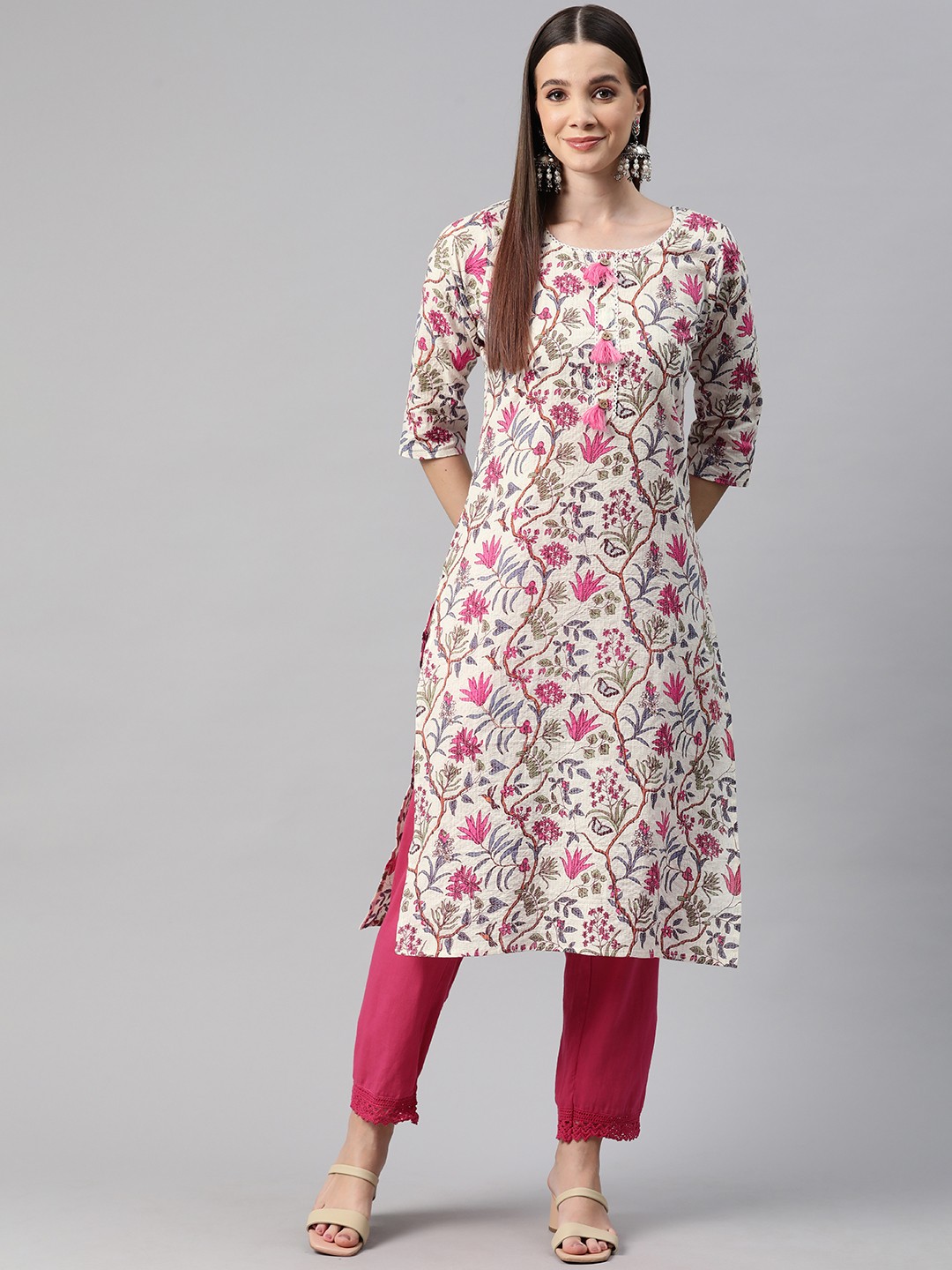 

Readiprint Floral Printed Pure Cotton Kurta, Cream