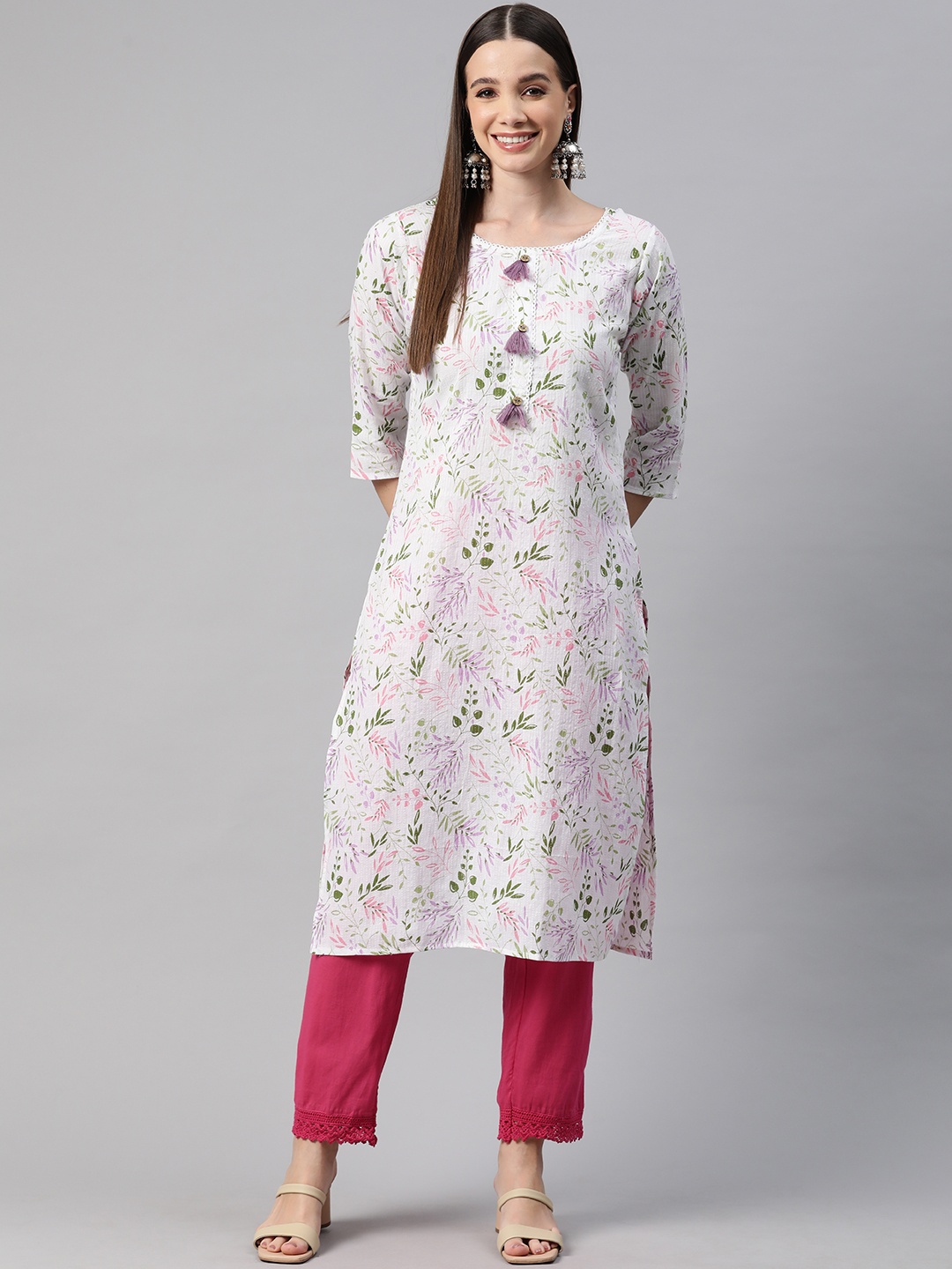

Readiprint Floral Printed Pure Cotton Kurta, White