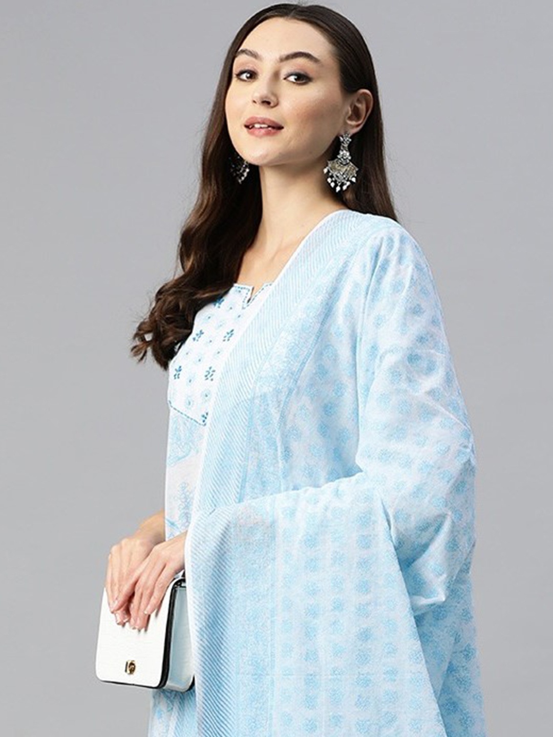 

Readiprint Women Floral Printed Sequin Pure Cotton Kurta with Trousers & Dupatta, Blue