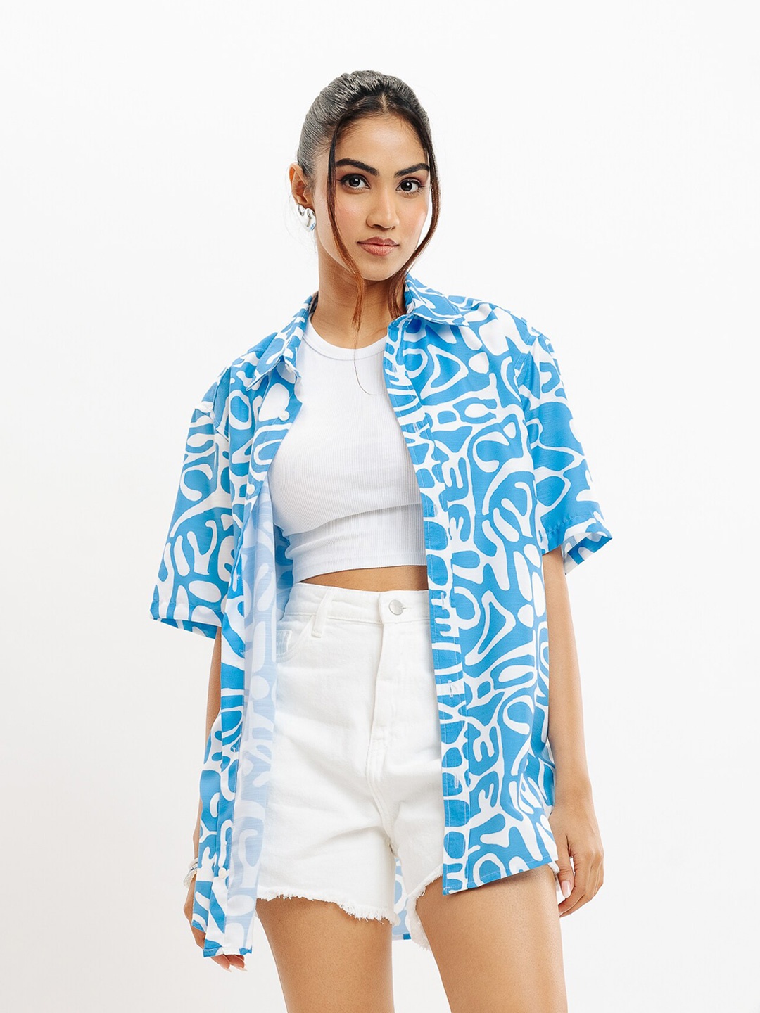 

FREAKINS Women Floral Opaque Printed Casual Shirt, Blue