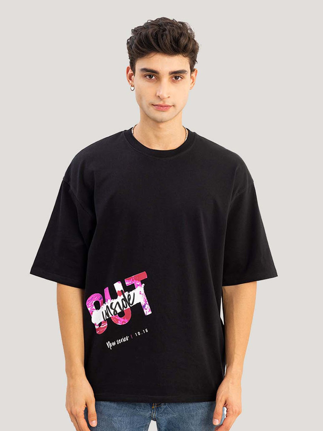 

BAESD Men Printed Mandarin Collar Pockets T-shirt, Black