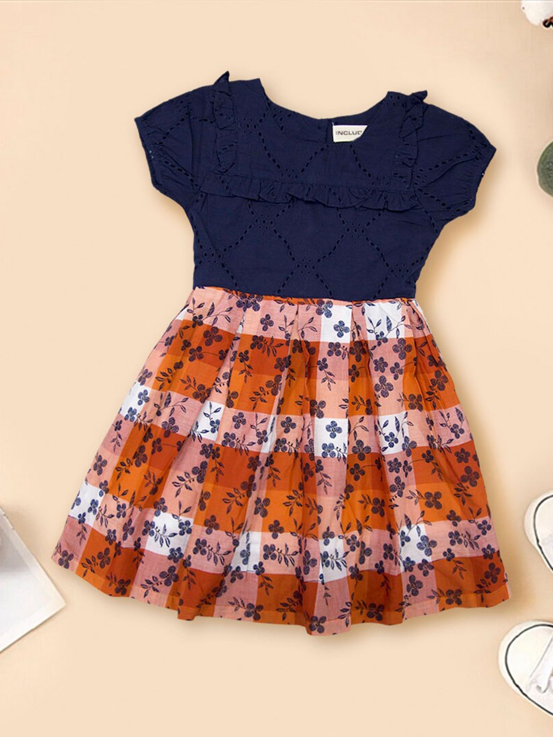 

INCLUD Floral Print Fit & Flare Dress, Orange