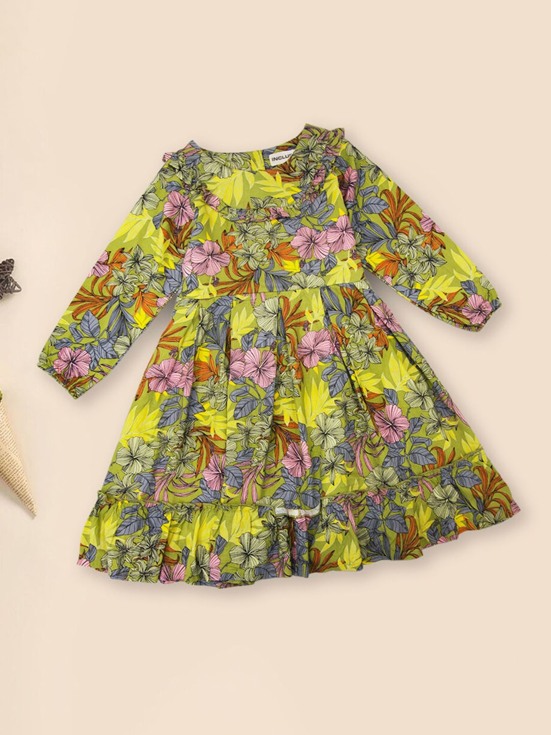 

INCLUD Floral Print Fit & Flare Dress, Yellow