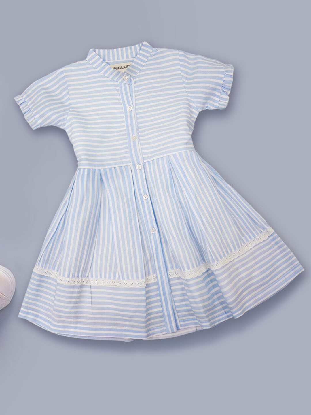 

INCLUD Girls Short Sleeve Striped Fit & Flare Dress, Blue