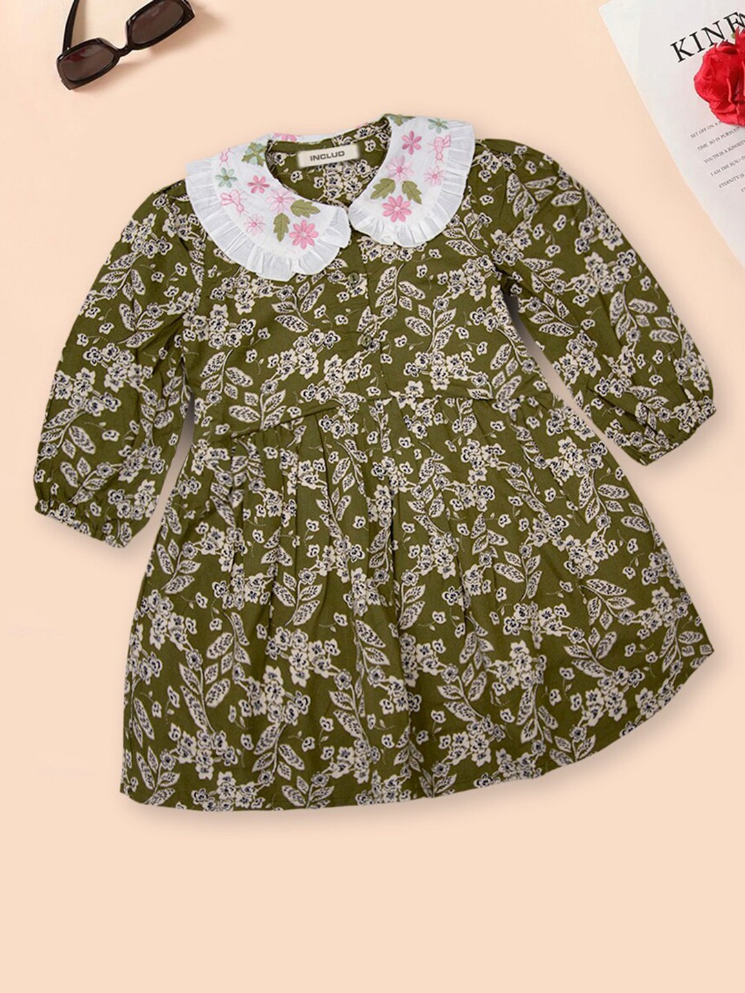 

INCLUD Floral Print A-Line Dress, Green