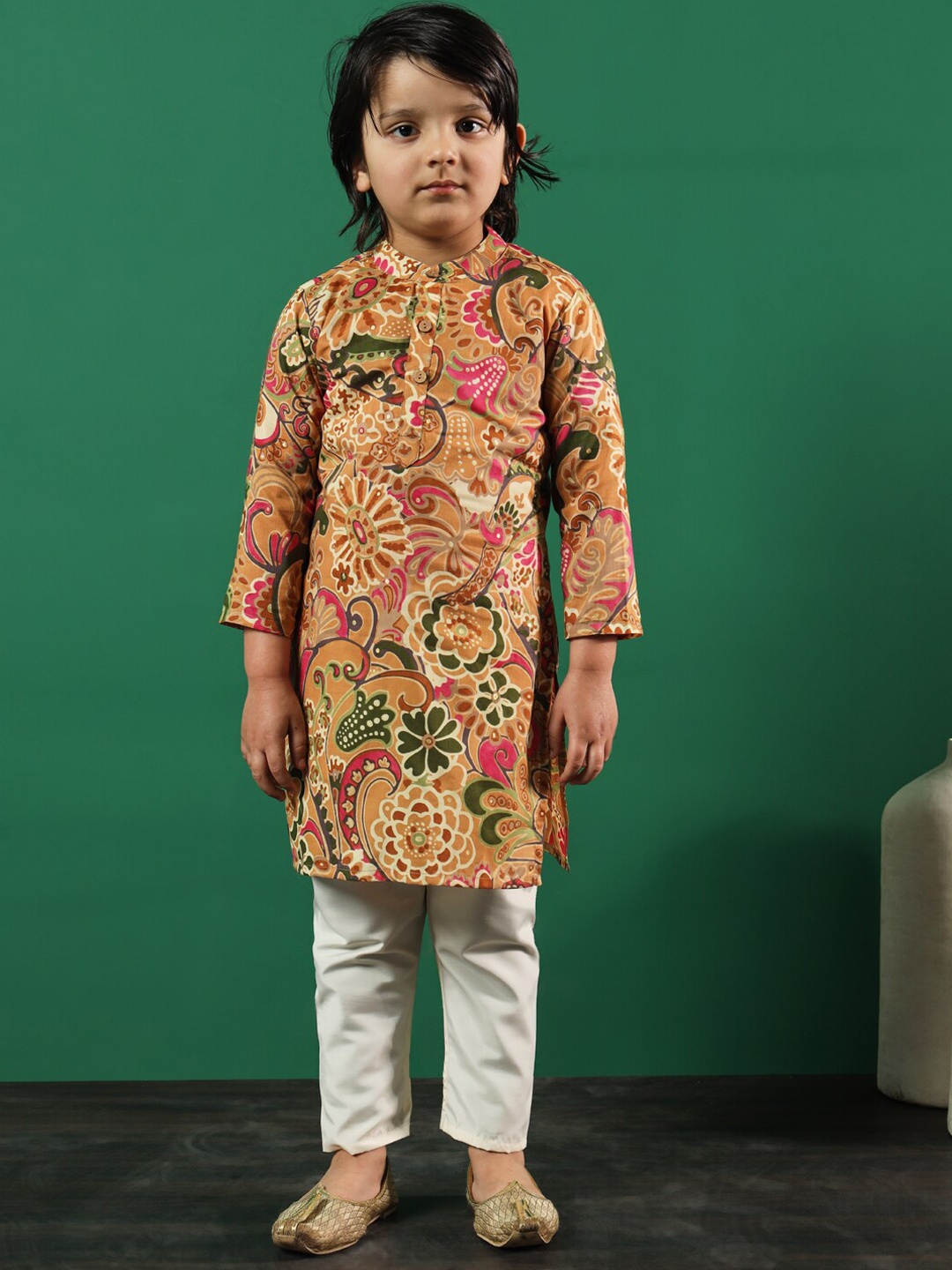 Readiprint Boys Ethnic Motifs Printed Regular Pure Cotton Kurta With Pyjamas, Brown