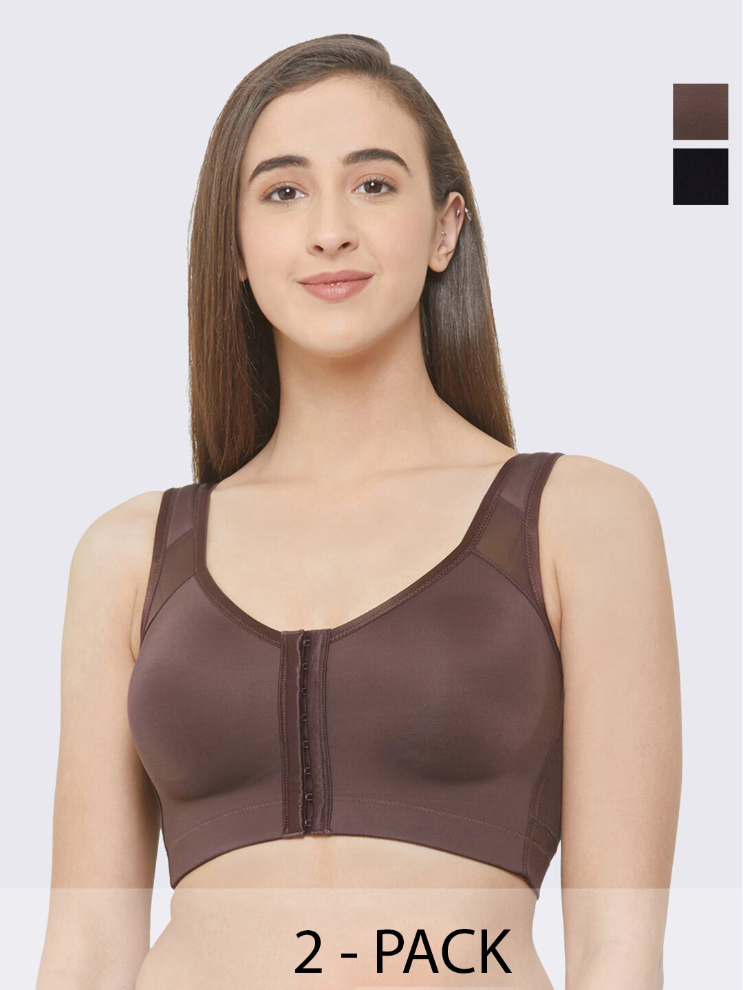 

Soie Pack Of 2 Full Coverage Non Padded Everyday Bra With All Day Comfort, Black