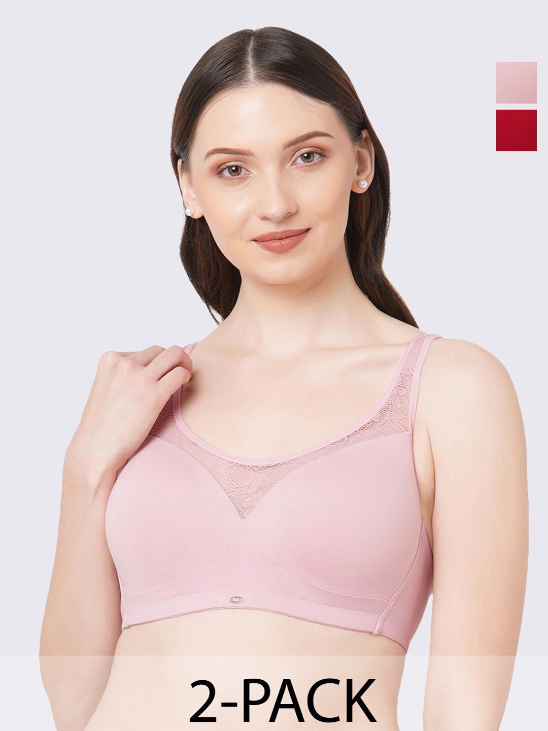 

Soie Pack Of 2 Full Coverage Lightly Padded T-shirt Bra With All Day Comfort, Red