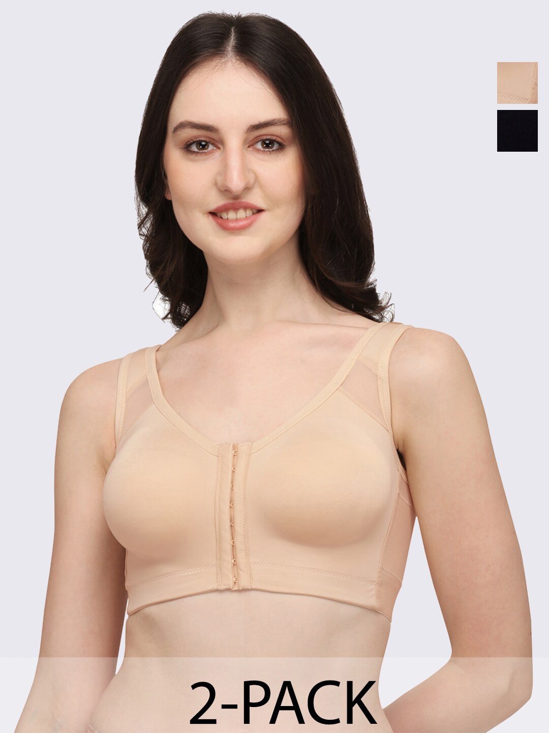 

Soie Pack Of 2 Full Coverage Non Padded Everyday Bra With All Day Comfort, Beige