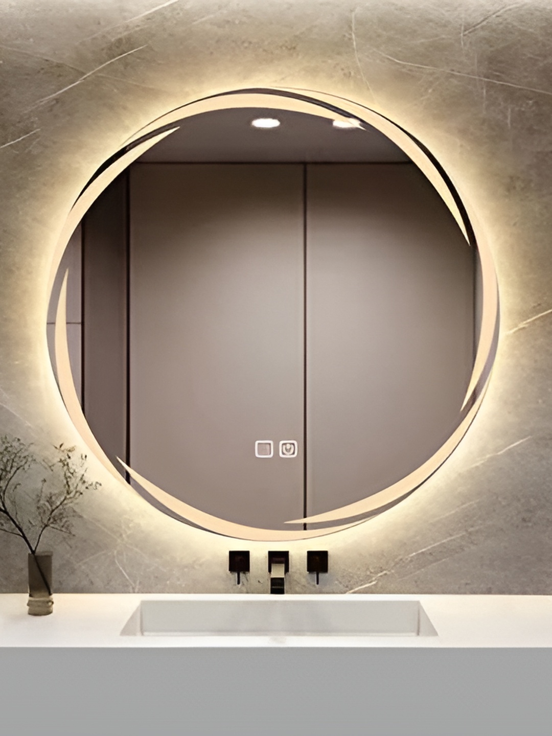 

Venetian Image Silver Toned Round LED Lights Bathroom Wall Mirror