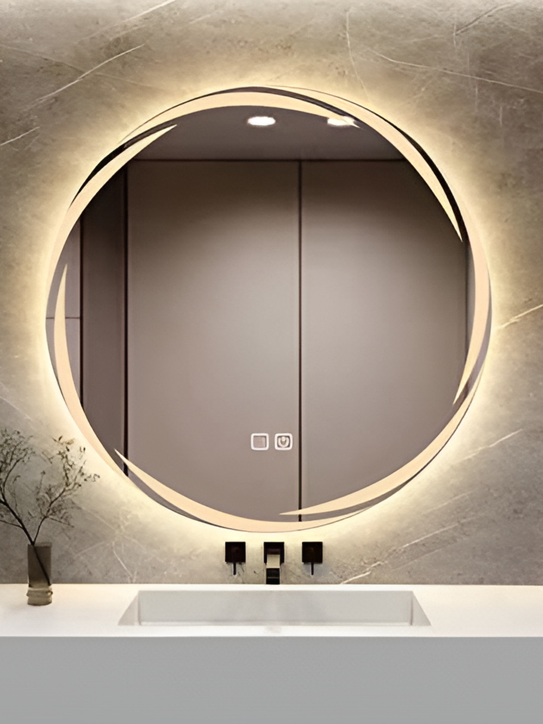 

Venetian Image Silver Toned Round LED Lights Bathroom Wall Mirror