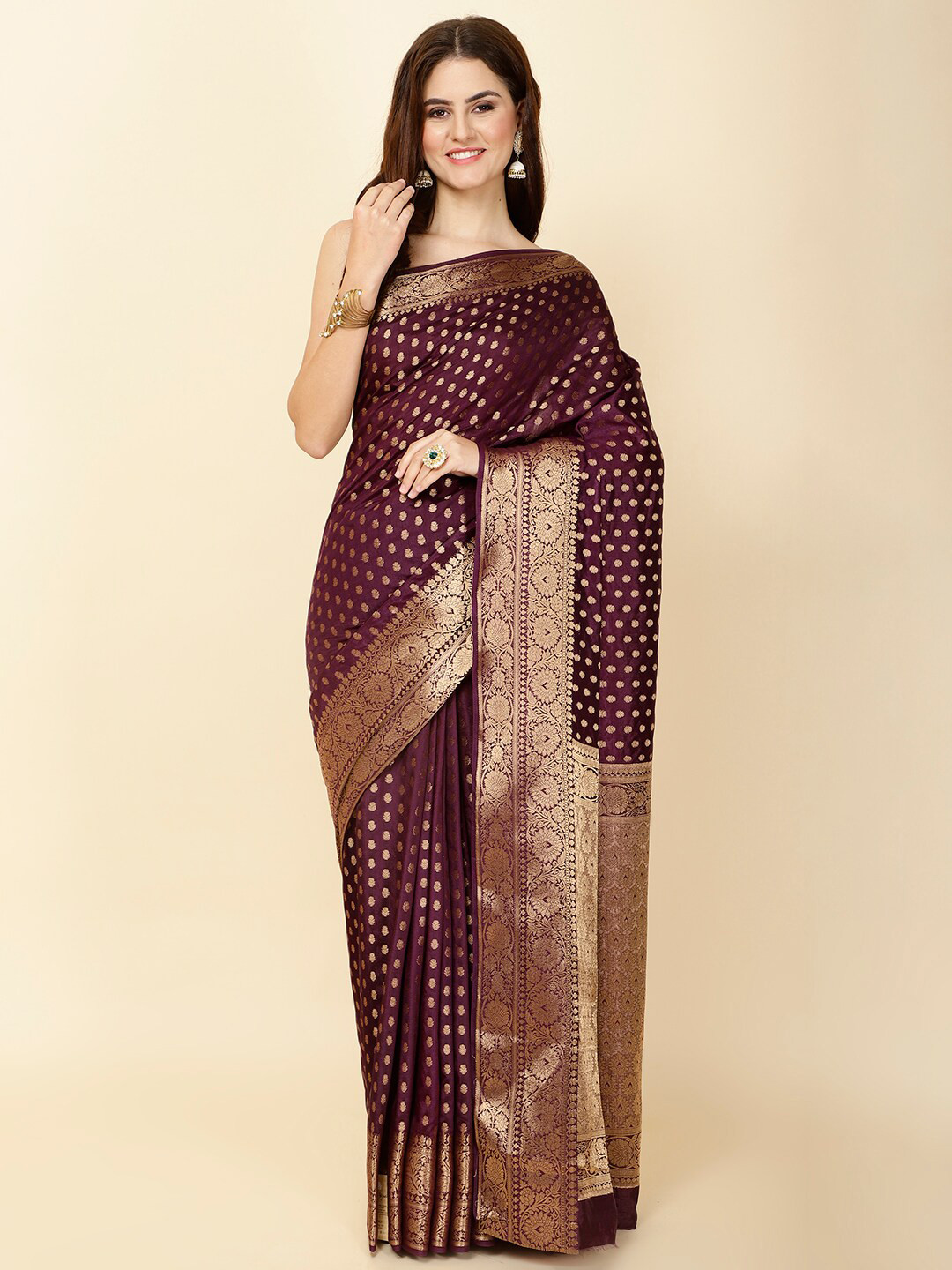 

Meena Bazaar Ethnic Motifs Woven Design Zari Art Silk Saree, Burgundy