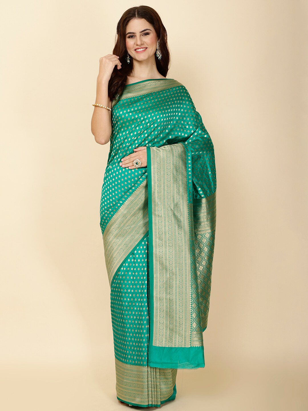 

Meena Bazaar Ethnic Motifs Woven Design Zari Art Silk Saree, Green