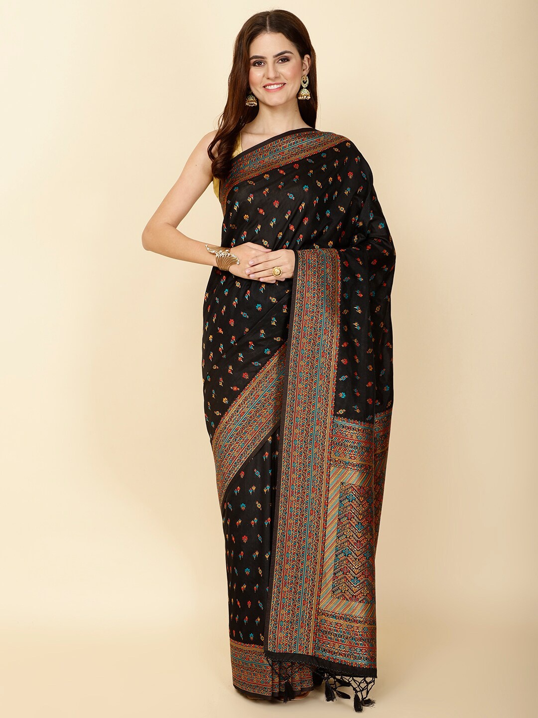 

Meena Bazaar Ethnic Motifs Woven Design Saree, Black