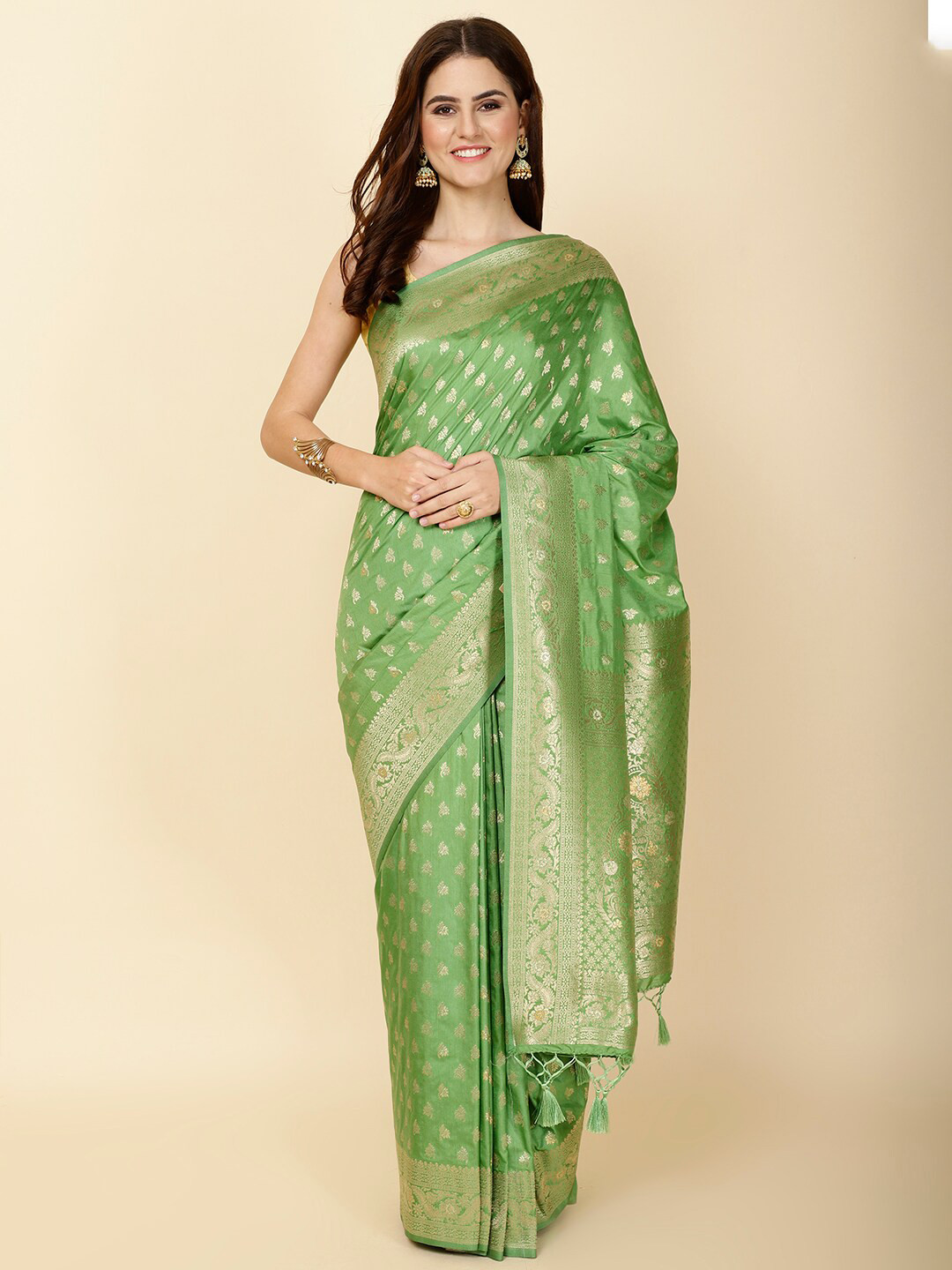 

Meena Bazaar Ethnic Motifs Woven Design Zari Art Silk Saree, Green