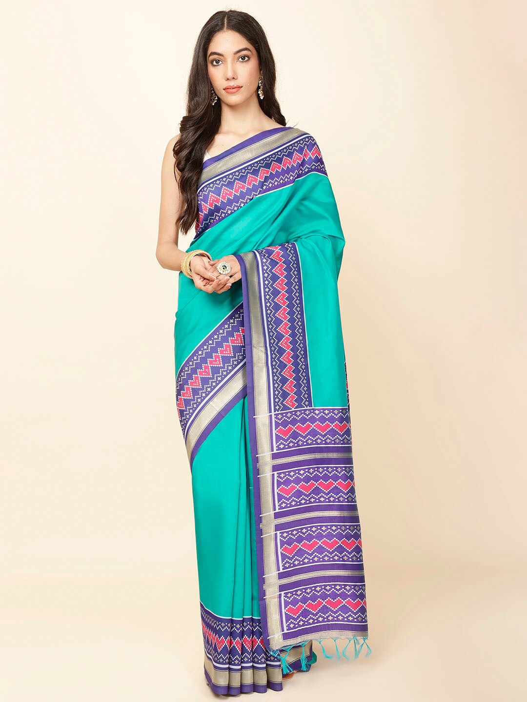 

Meena Bazaar Zari Art Silk Saree, Blue
